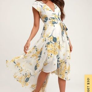 Lulu’s French Country Side White and Yellow Floral High-Low Dress